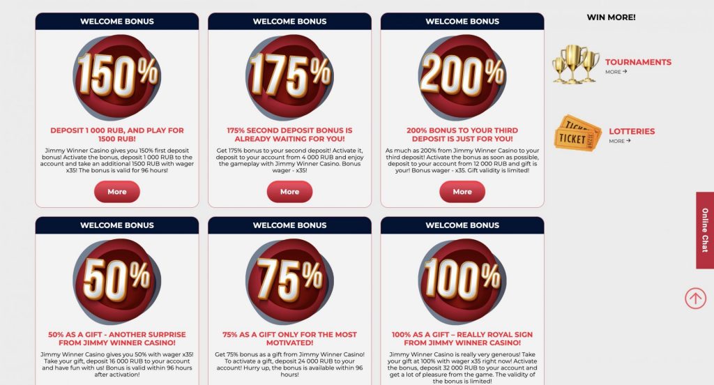 Jimmy Winner Casino Bonus