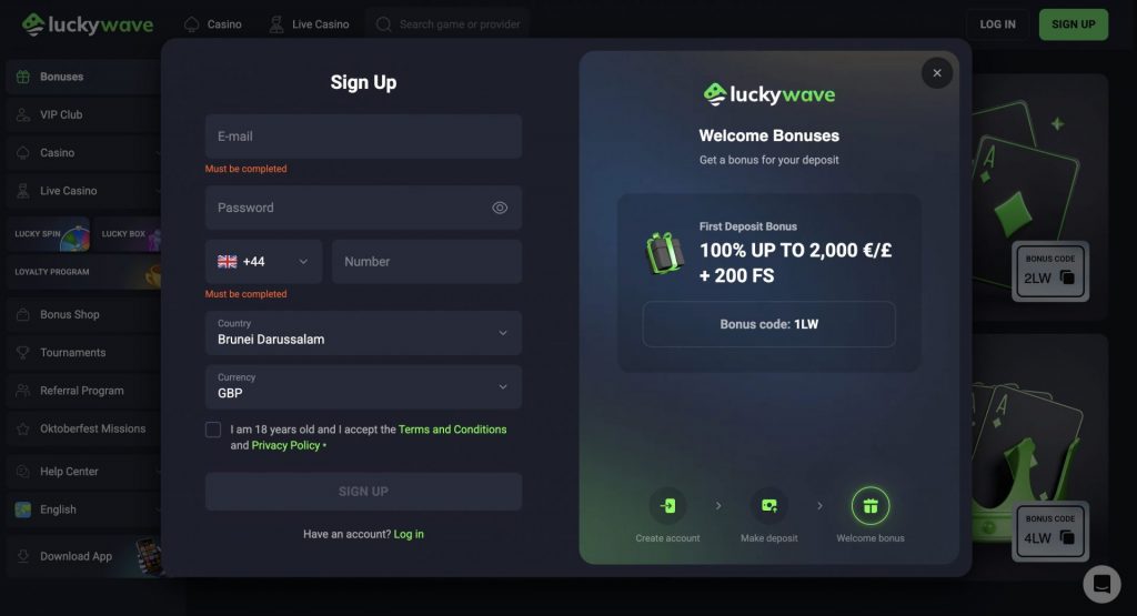 Luckywave Casino Sign up